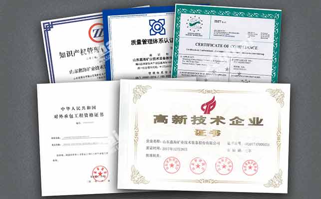 鑫海矿装各种认证证书